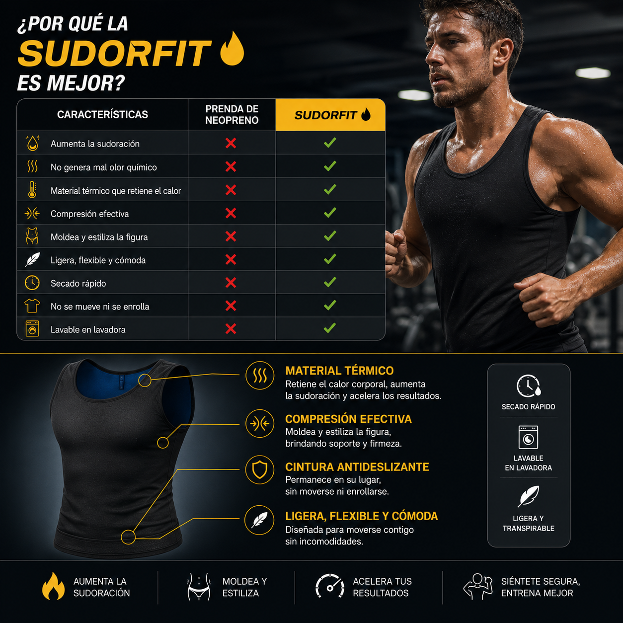 SudorFit™ | Camiseta Hombre Sauna Reductora para Abdomen y Cintura