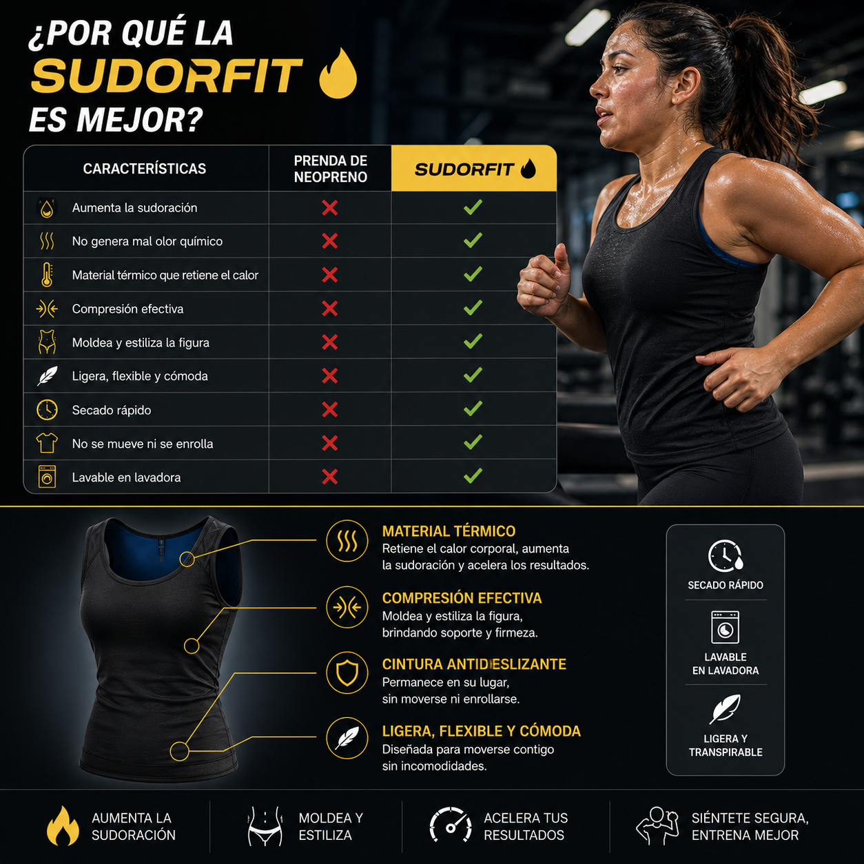 SudorFit™ | Camiseta Mujer Sauna Reductora para Abdomen y Cintura